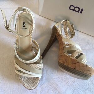 NEW VTG Strappy Cork Platform Sandals beige Snake print size 7
